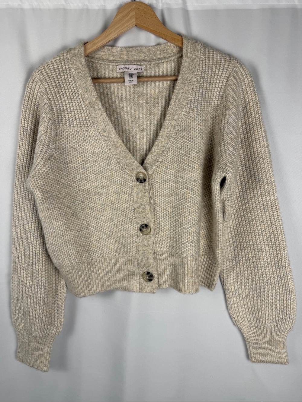 Sincerely Jules Neutral Cream Button-Up V-Neck Cardigan